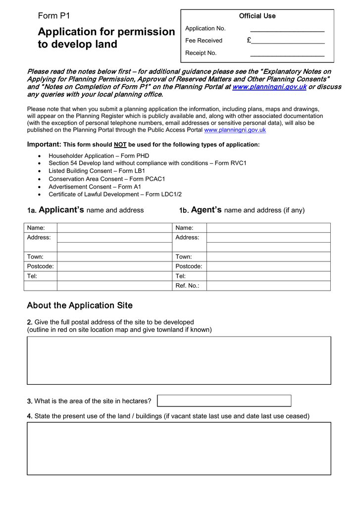 P1 Application For Permission To Develop Land