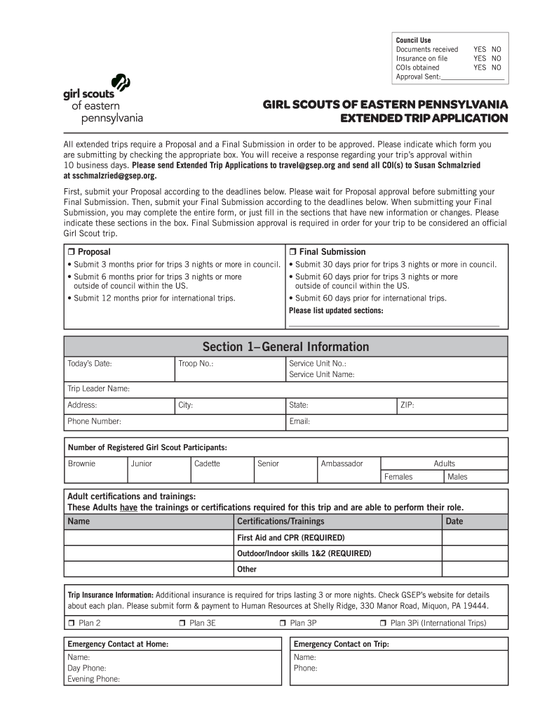 PA Girl Scouts Extended Trip Application Fill And Sign Printable 