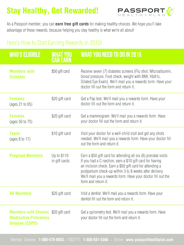 Passport Health Plan Rewards Form Fill Out And Sign Printable PDF 