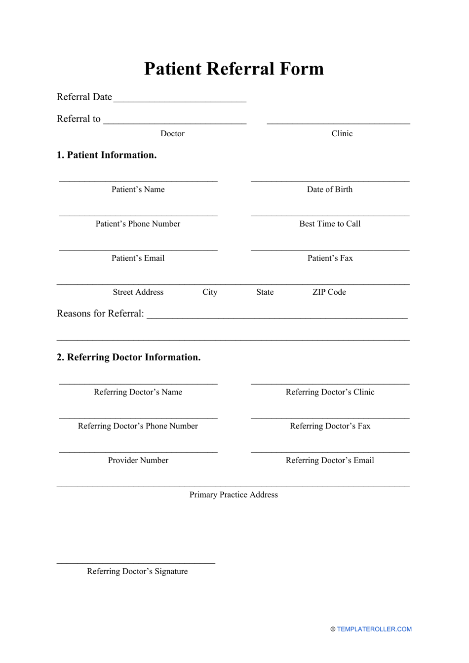 Patient Referral Form Download Printable PDF Templateroller