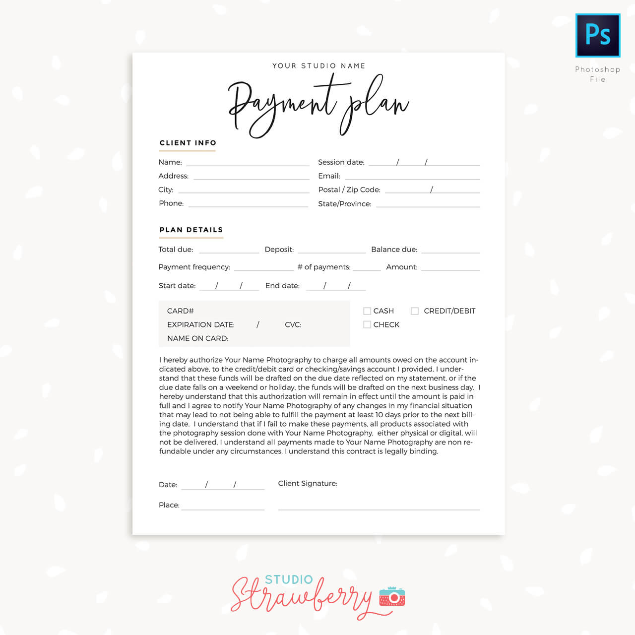 Payment Plan Form For Photographers Strawberry Kit