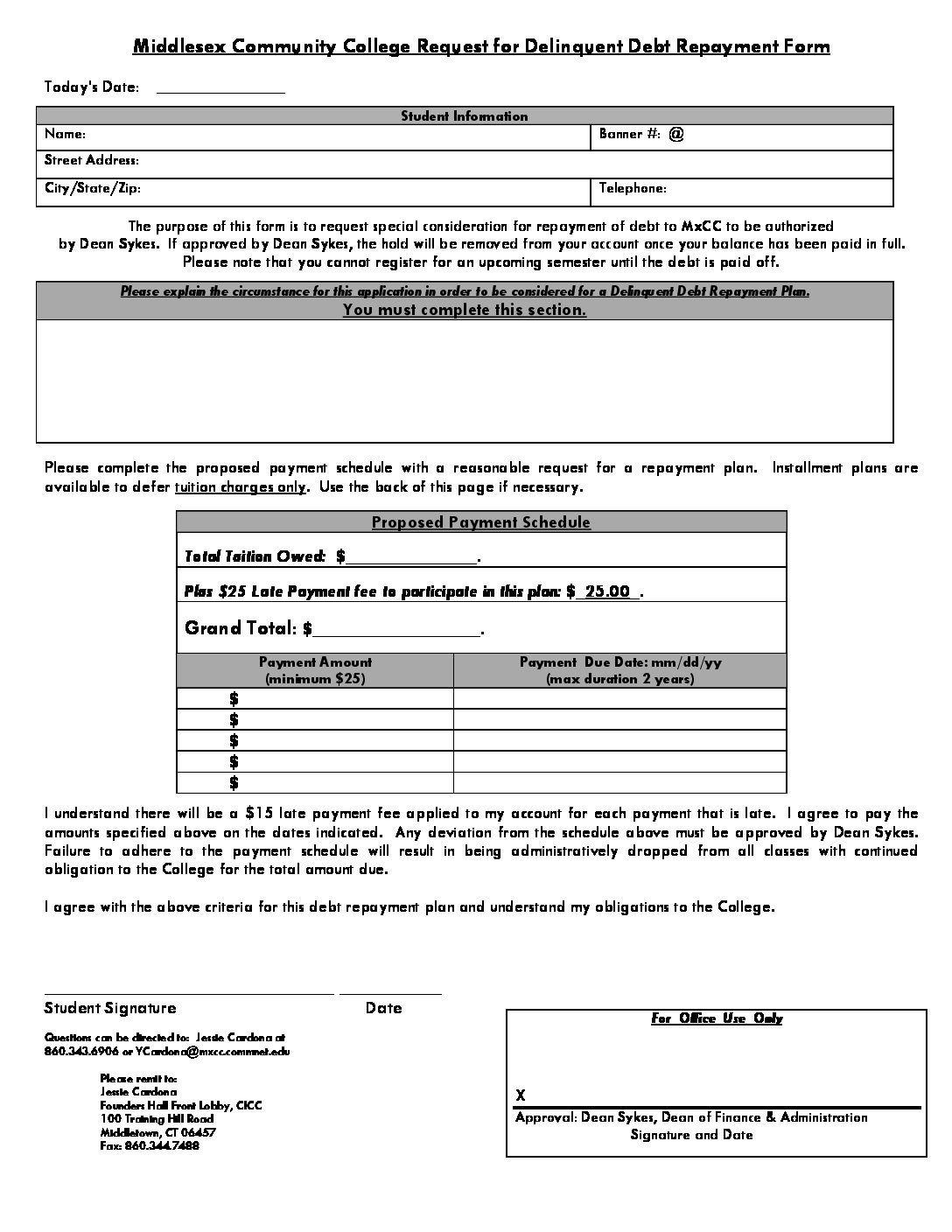 Payment plan Middlesex Community College CT