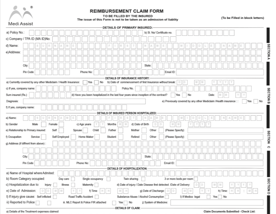  PDF Medi Assist Reimbursement Claim Form PDF City in