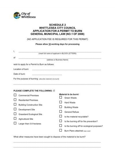 Permit To Burn Application Form City Of Whittlesea