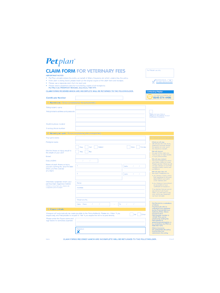 Petplan Claim Form Fill Out And Sign Printable PDF Template SignNow