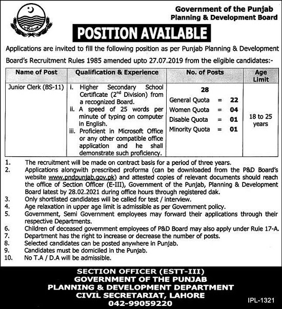 Planning And Development Department Punjab Jobs 2021 Application Form