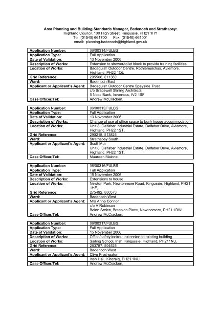 Planning Applications Nov 17th The Highland Council