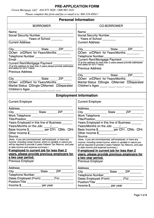 Pre Application Form Printable Pdf Download