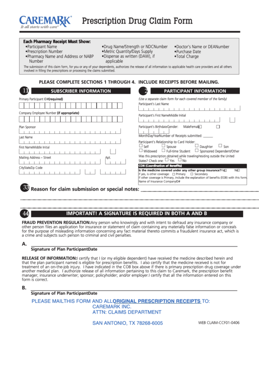 Prescription Drug Claim Form Printable Pdf Download