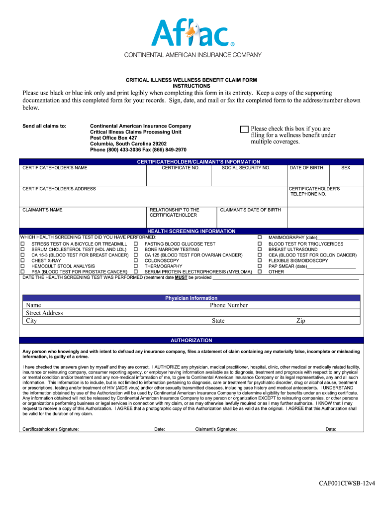 Printable Aflac Wellness Claim Form Printable World Holiday