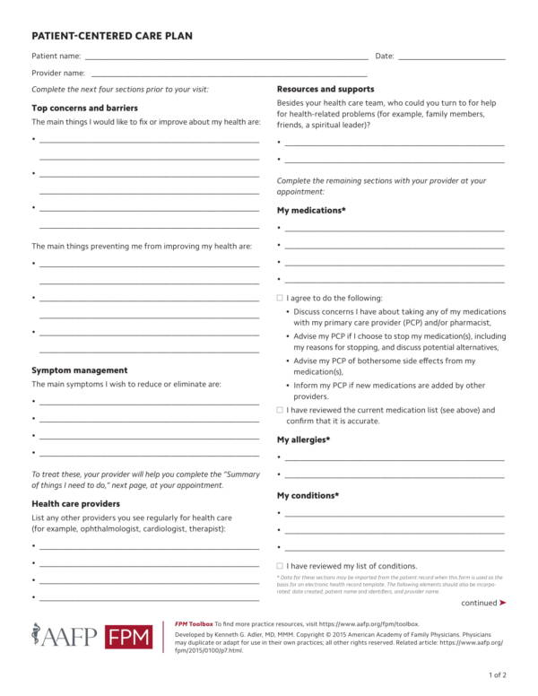 Printable Chronic Care Management Care Plan Template Printable Templates