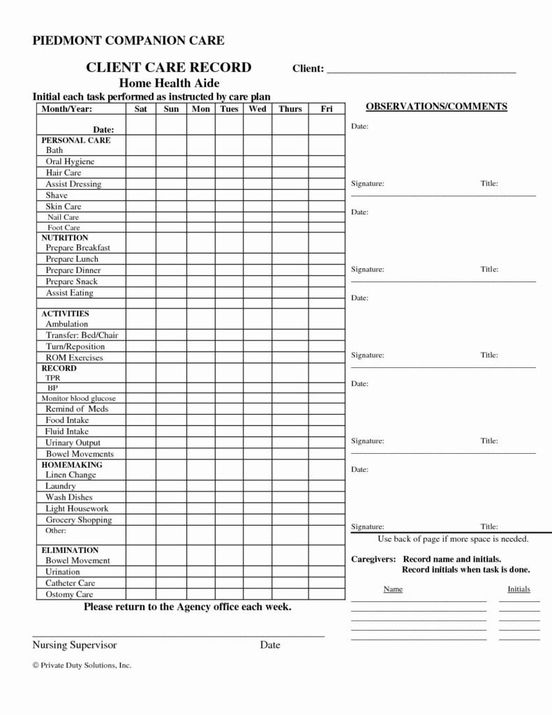 Printable Home Health Care Daily Log Template Printable Word Searches