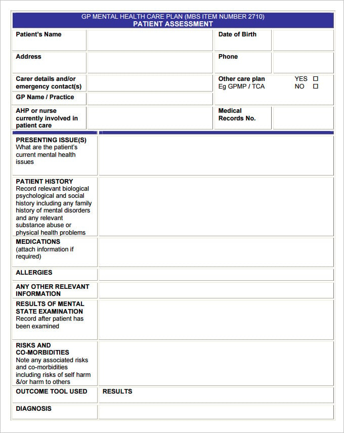 Printable Mental Health Care Plan Template Printable Templates