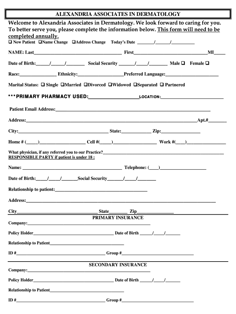 Printable Patient Demographic Form Template Printable Templates