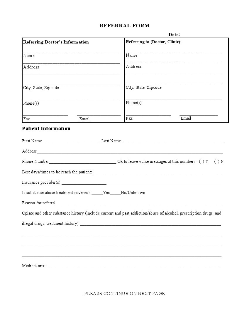 Printable Referal Forms Printable Forms Free Online