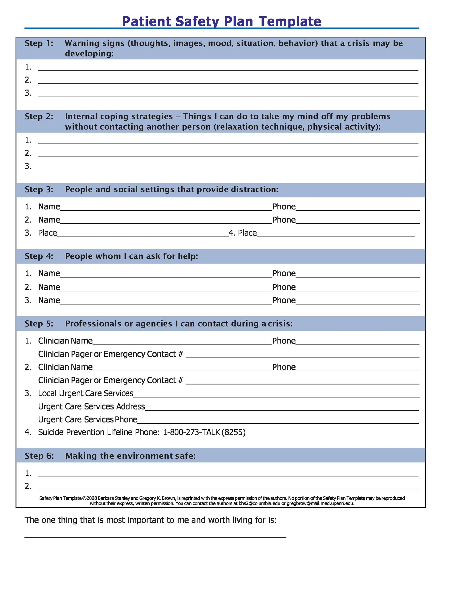 Printable Safety Plan Template For Students