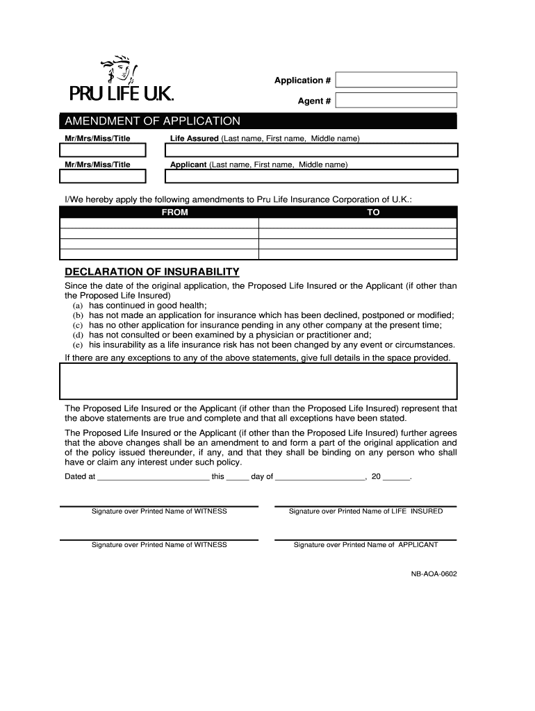 Pru Life Amendment Form Fill Out Sign Online DocHub