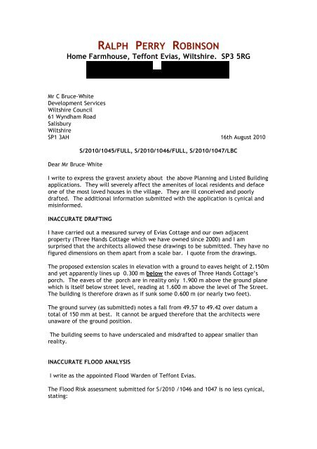 Representation Letters Planning Applications Wiltshire Council