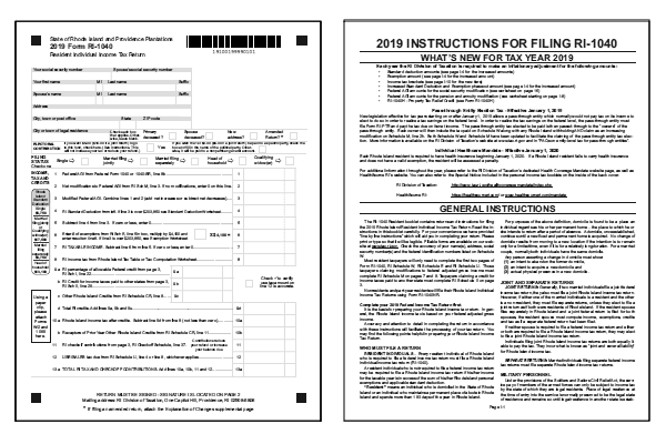 Rhode Island Tax Forms And Instructions For 2019 Form RI 1040 