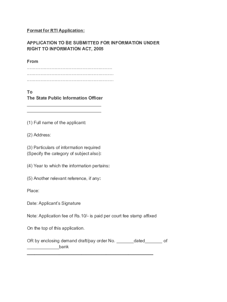 Right To Information Application Format In Malayalam Fill Out And 