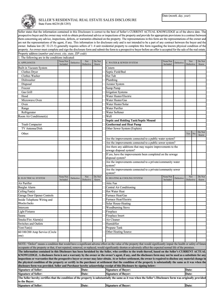 Sales Disclosure Form Indiana Fill Online Printable Fillable Blank 