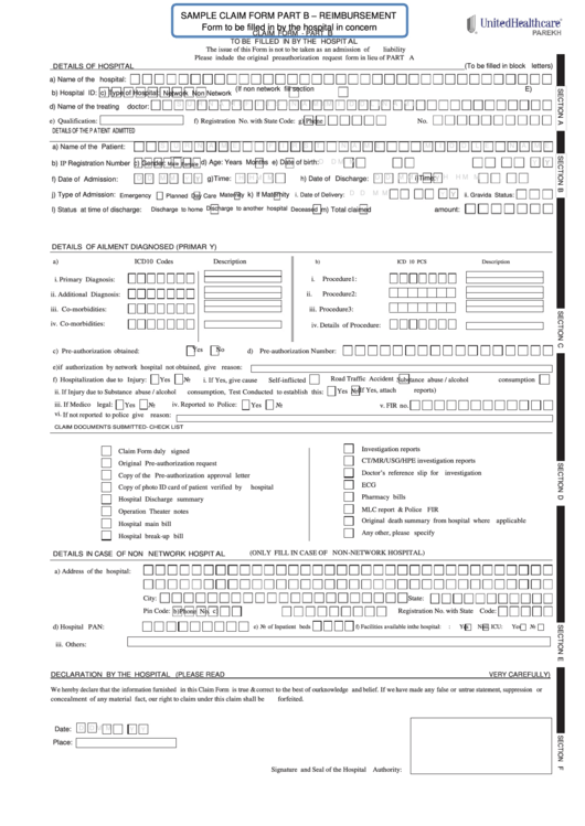 Sample Claim Form Part B Reimbursement United Healthcare Form 