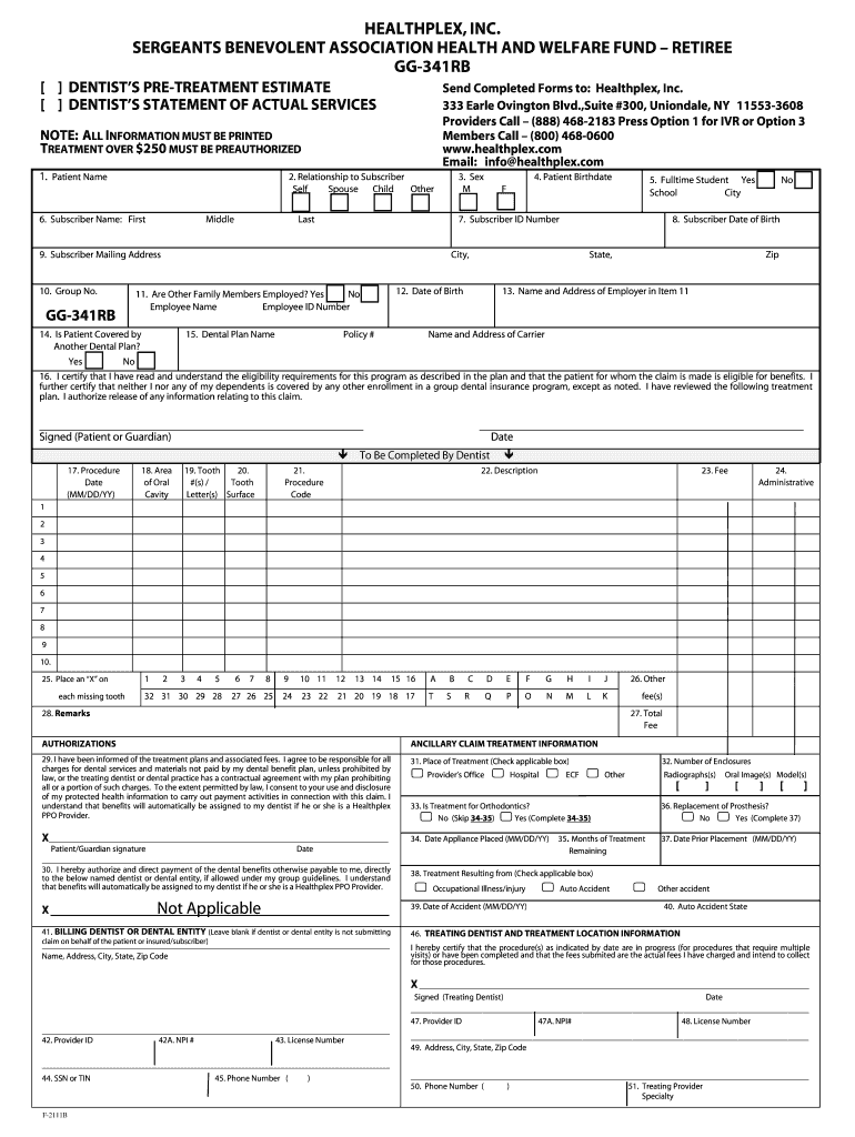 Seargeants Benevolent Association Dental Claim Form Fill Online 