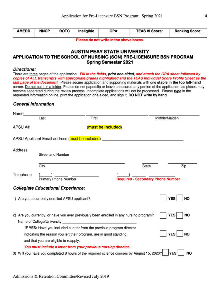 Spring Application Austin Peay State University Fill Out And Sign 