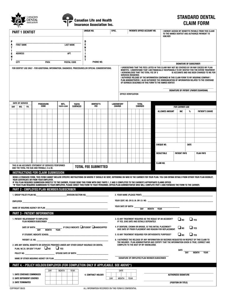 Standard Dental Form Fill Out Sign Online DocHub