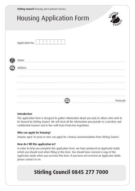 Stirling Council Housing And Customer Service Housing Application Form 