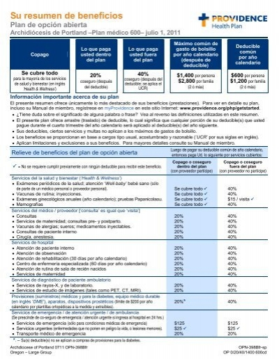 Su Resumen De Beneficios Providence Health Plan