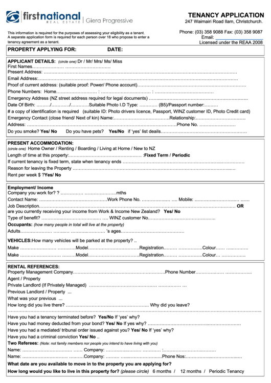 Tenancy Application Christchurch Real Estate Agent Printable Pdf Download