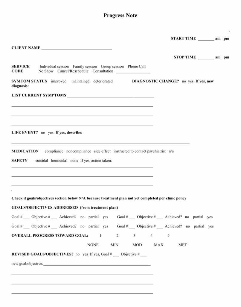 Therapy Progress Note Template Counseling Forms Mental Health 