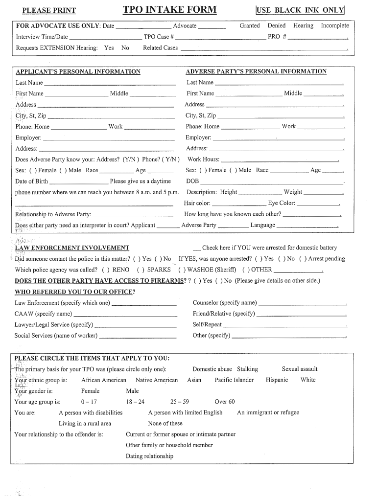 TPO Intake Form Fill And Sign Printable Template Online US Legal Forms