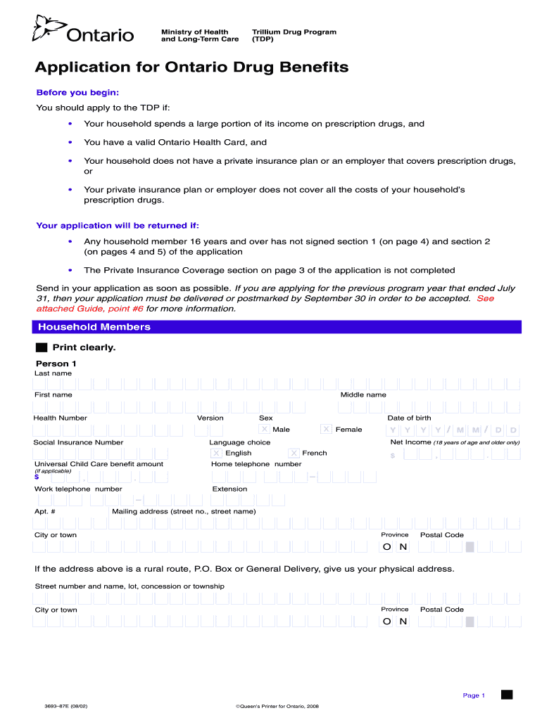 Trillium Drug Program Application Form Fill Out And Sign Printable