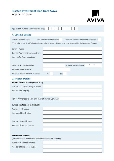 Trustee Investment Plan From Aviva Application Form