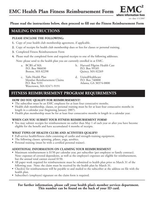 Tufts Health Plan Gym Reimbursement Form PlanForms