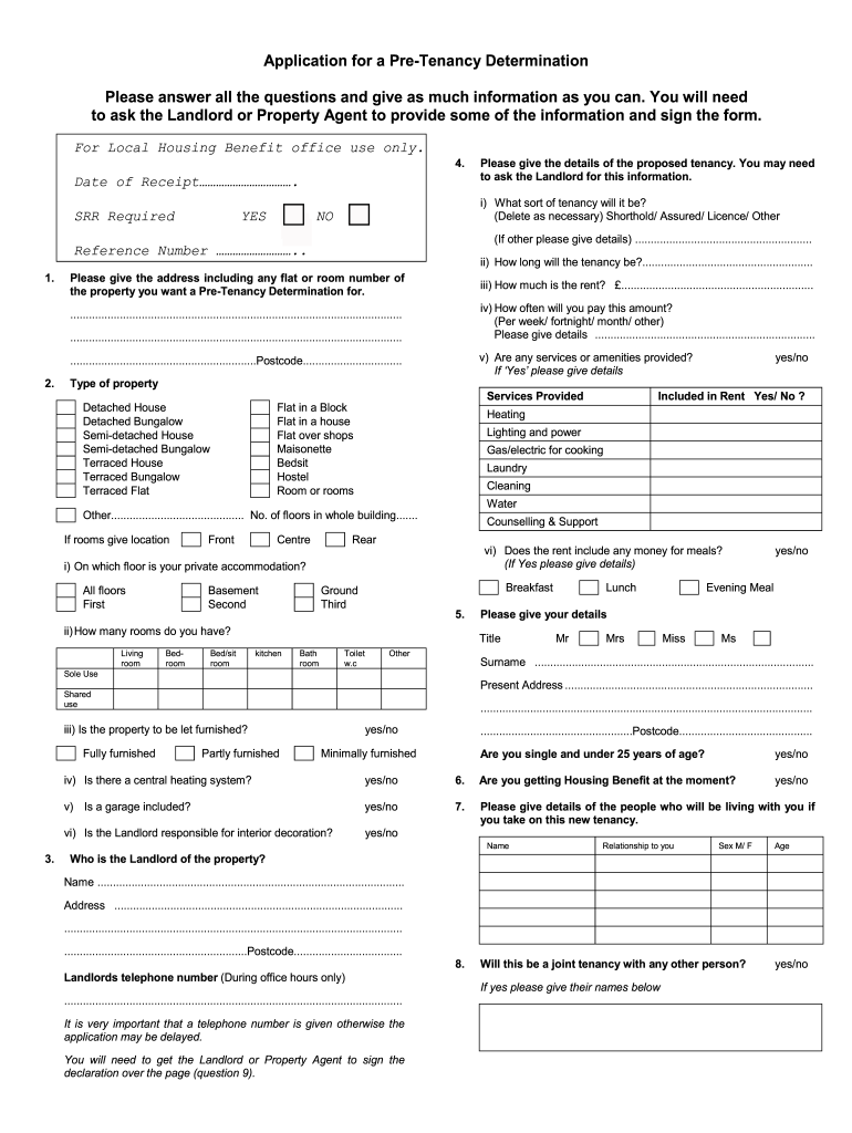 UK Haringey Application For A Pre Tenancy Determination Fill And Sign