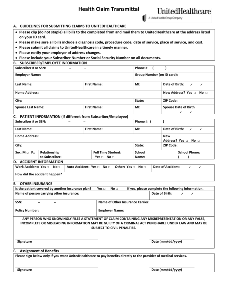 Unimed Claim Form Printable Printable Forms Free Online