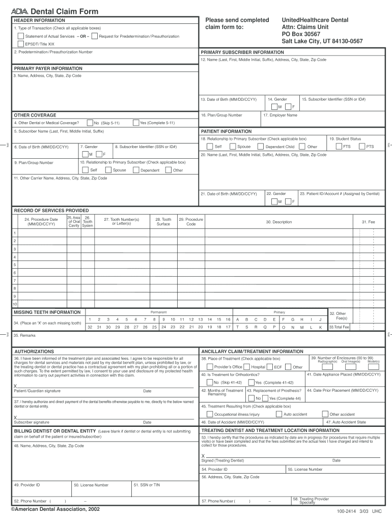 United Healthcare Dental Claim Form Fill Out Sign Online DocHub