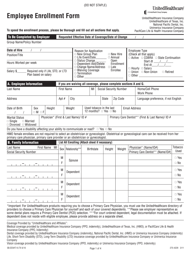 United Healthcare Enrollment Form 2019 Fill Out Sign Online DocHub