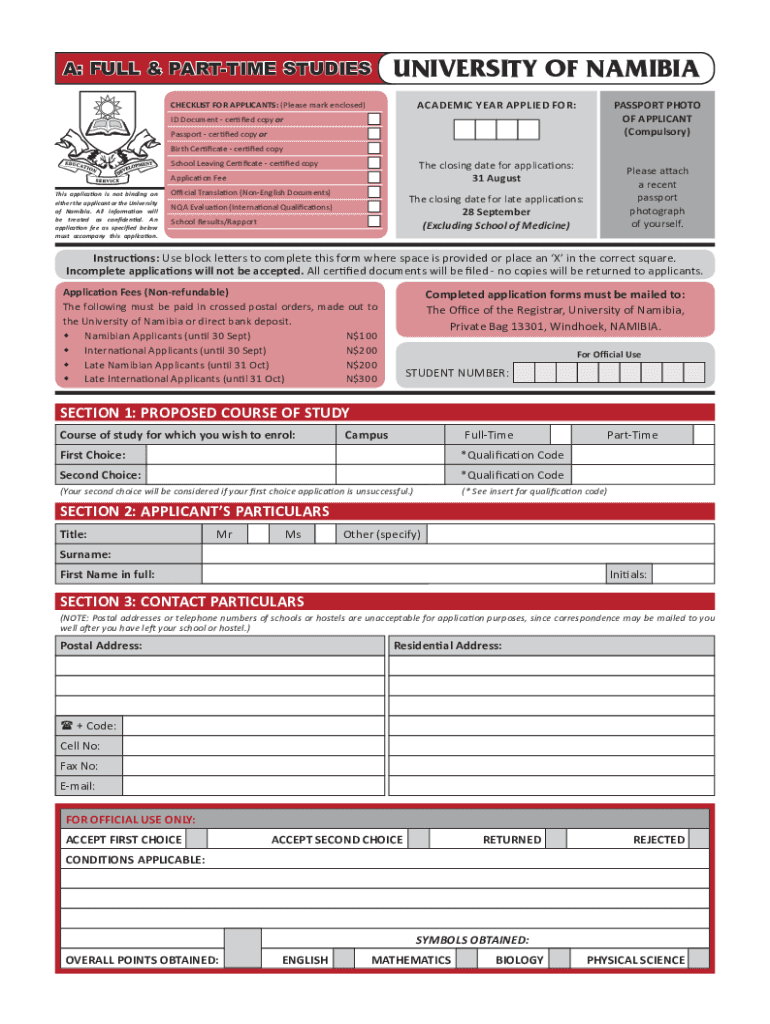 University Of Namibia Online Application Fill Online Printable 