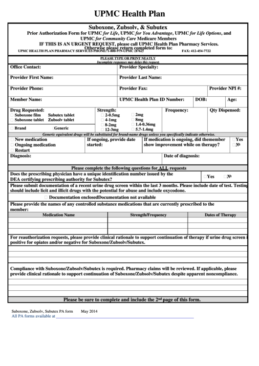 Upmc Health Plan Medication Prior Authorization Form PlanForms