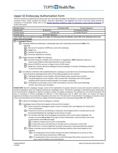 Upper GI Authorization Form Tufts Health Plan