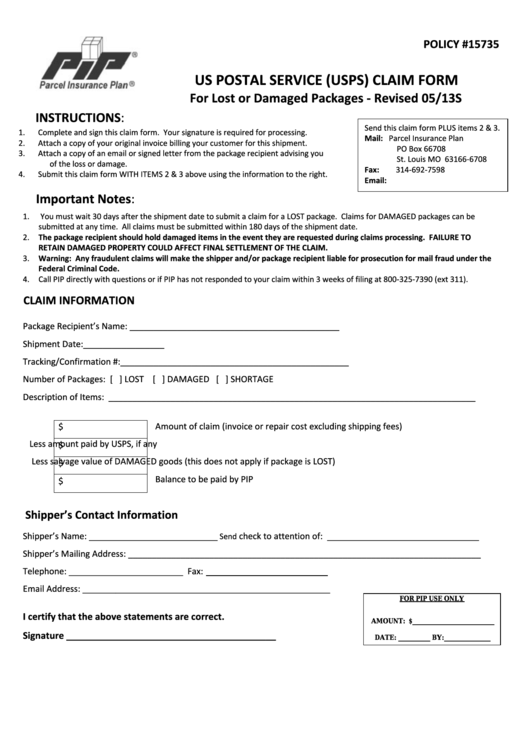 Usps Claim Form Printable Printable Forms Free Online