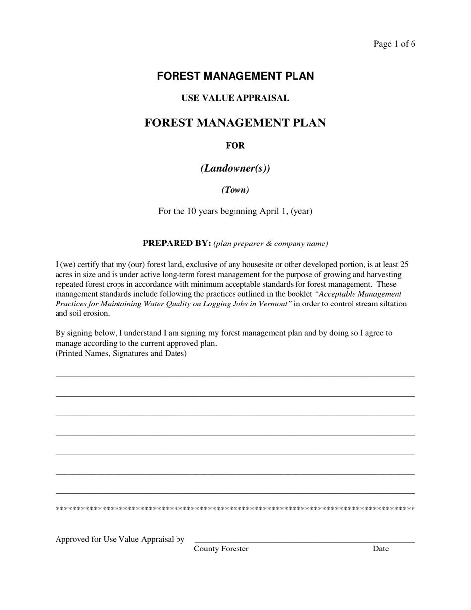 Vermont Forest Management Plan Download Printable PDF Templateroller