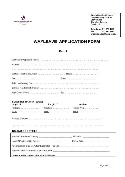 WAYLEAVE APPLICATION FORM Fingal County Council