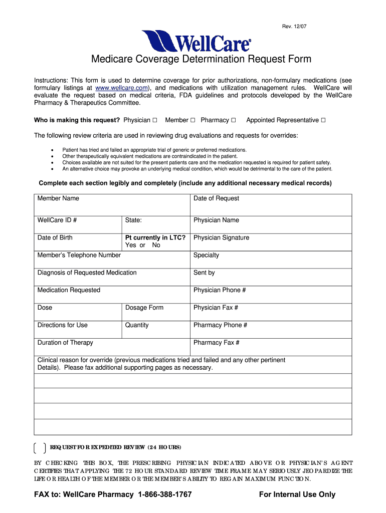 Wellcare Prior Authorization Form Fill Online Printable Fillable