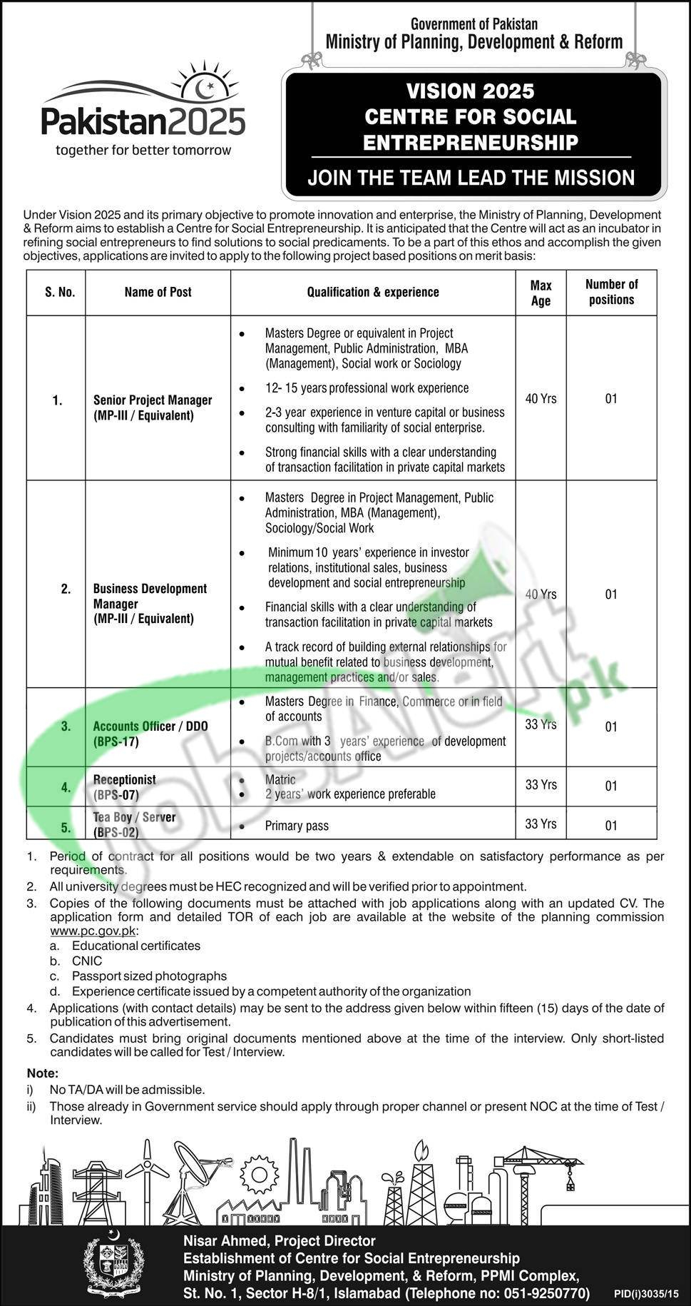 Www pc gov pk Application Form Jobs 2015 Ministry Of Planning