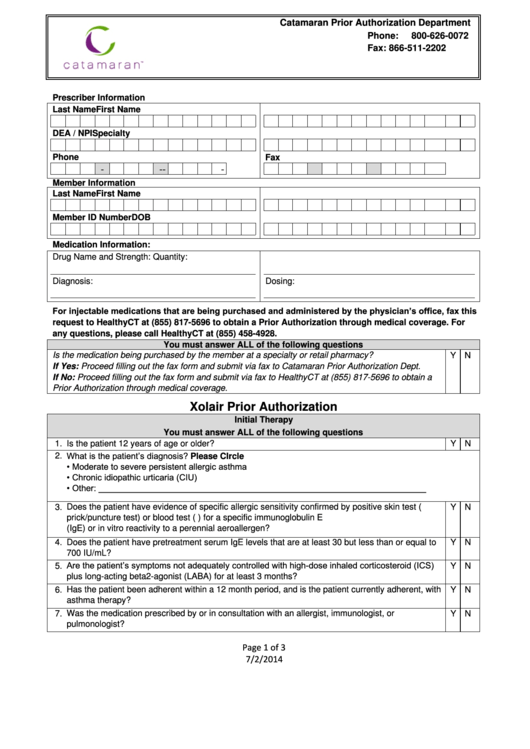 Xolair Prior Authorization Healthyct Printable Pdf Download